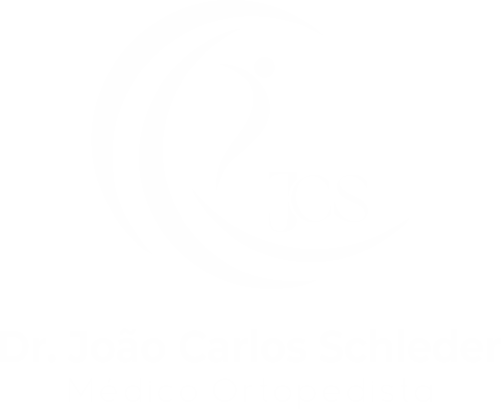 Logo do Dr. João Carlos Schleder, médico ortopedista, com figura estilizada em movimento envolvida por curvas azul e cinza, acompanhada das iniciais JCS e o nome completo em tipografia moderna.